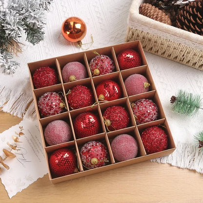 Kerstballen set 16 stuks – Champagne, Rood & Goud – 6 cm
