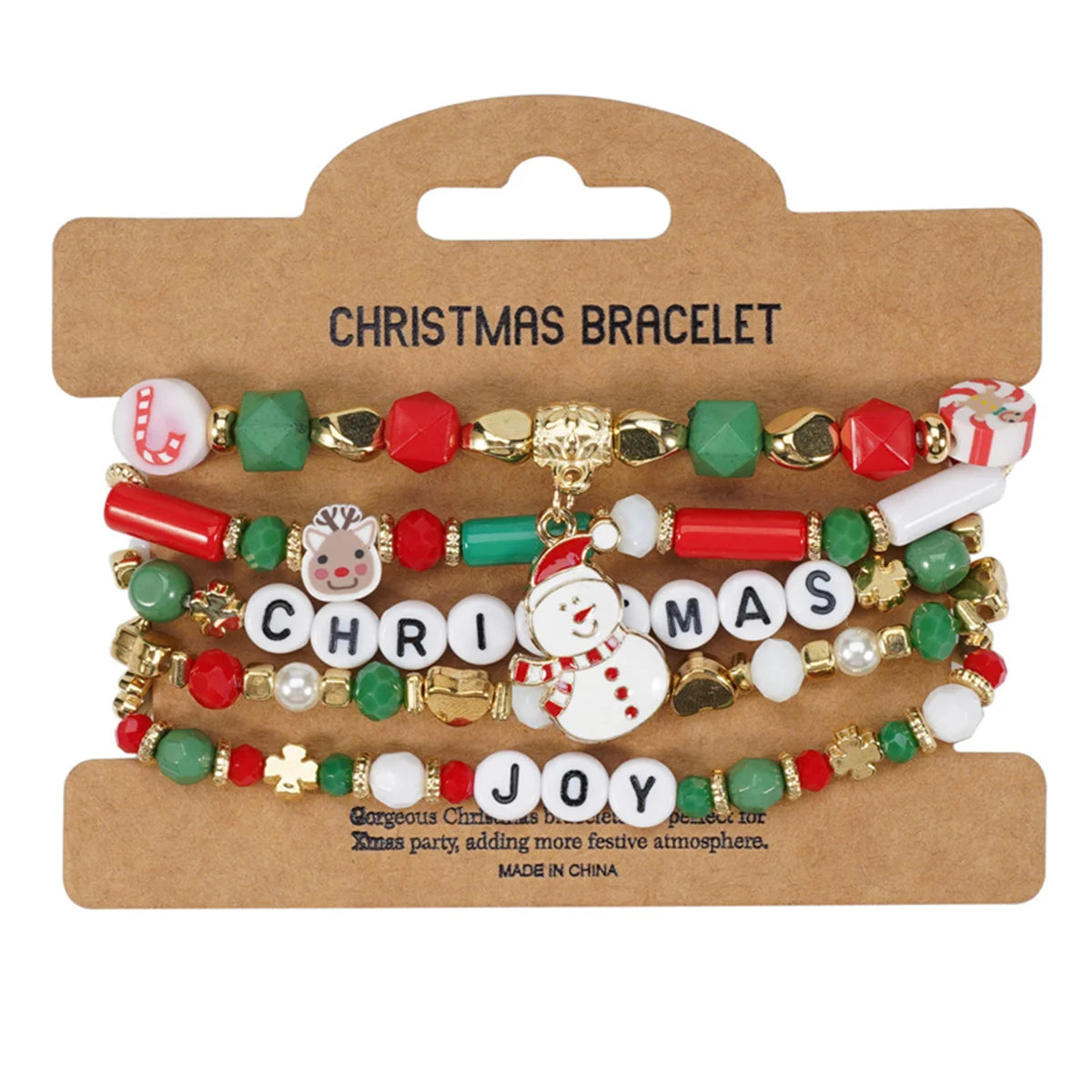 Kerst armband set met kerstboom rendier en kerstman kralen (4 stuks)
