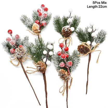 Kerst ornament voor Kerstboom rode bes dennentak bloem decoratie set