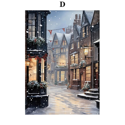 Kerst schilderij romantische winteravond in Parijs met sneeuw en kerstboom