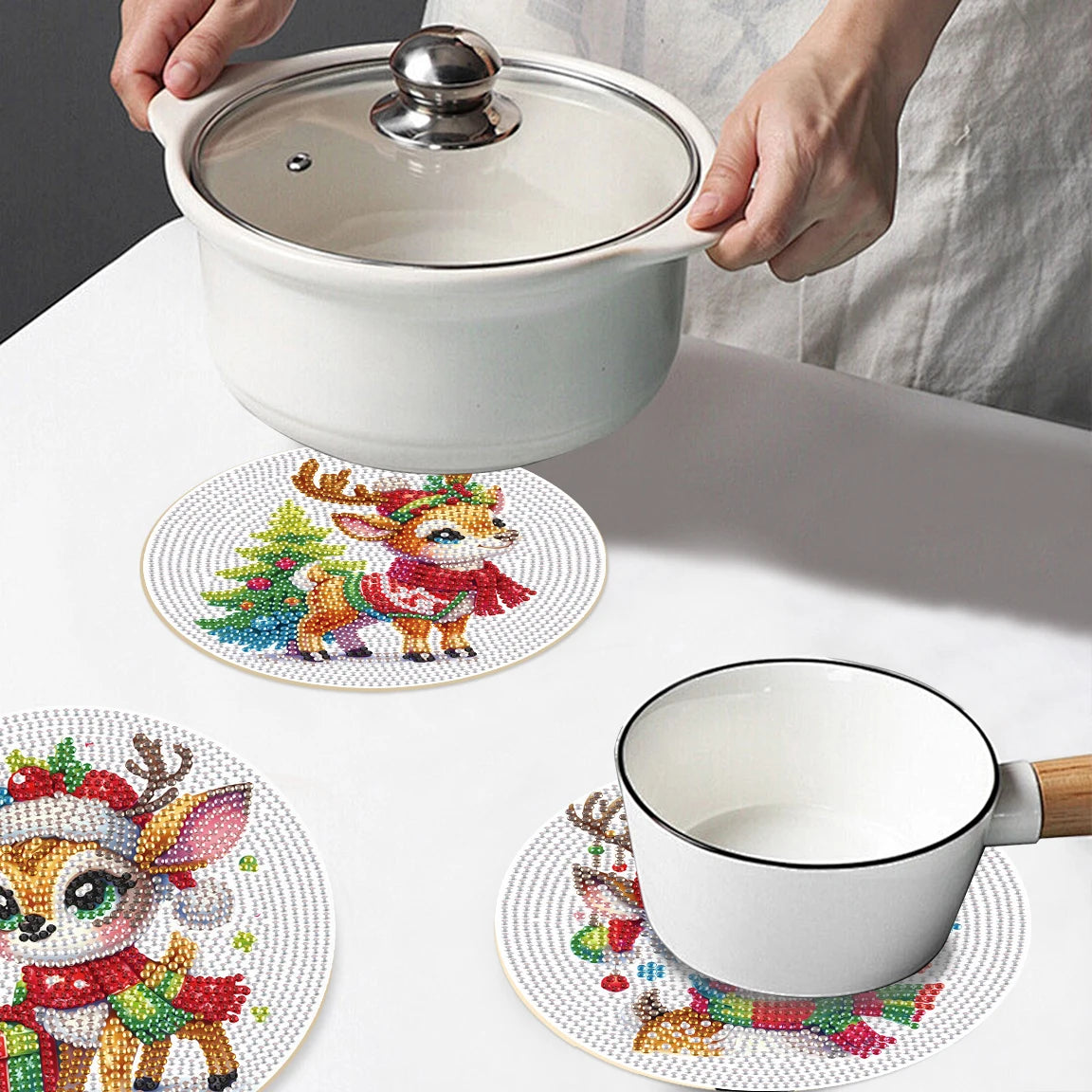 Diamond Painting Placemat schattig hert – set van 3 ronde onderzetters
