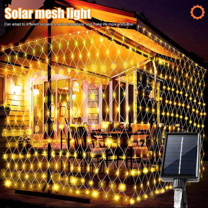 Kerst lichtgordijn op zonne-energie met 8 sfeermodi voor buiten