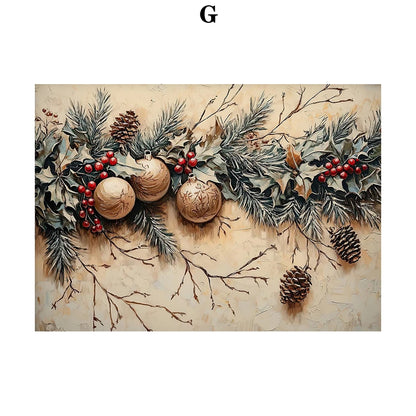 Kerst schilderij roze strik cadeau kerstboom sneeuwhuis slee poster