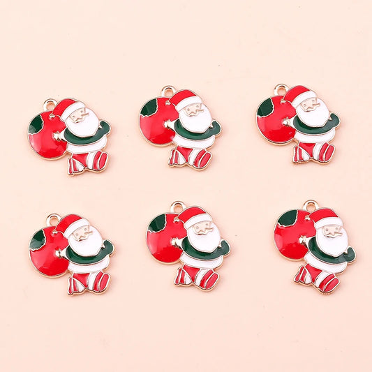Kerst hangers mix sneeuwpop, Kerstman en meer emaille bedels voor sieraden - 10 stuks