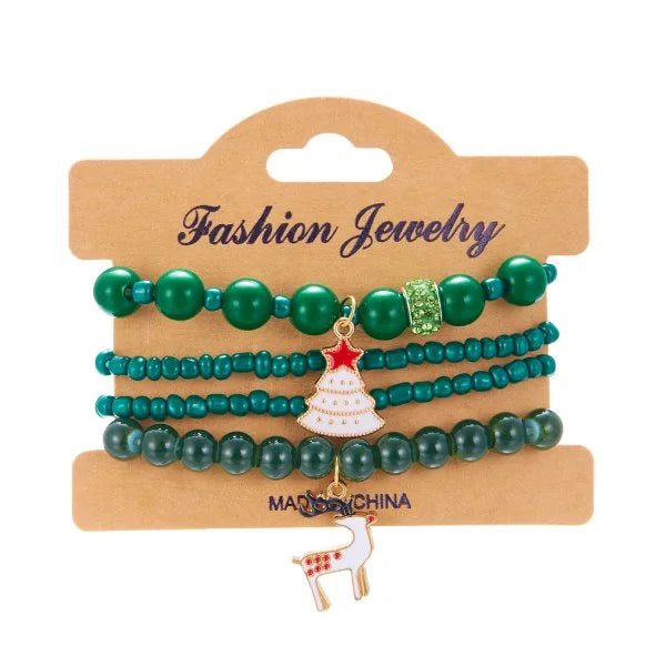 Kerst armband met kerstman sneeuwpop ster en kerstboom hanger