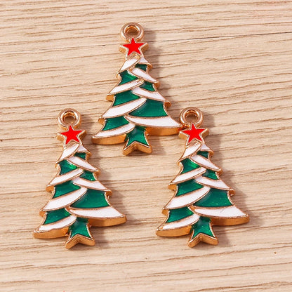 Kerst hanger/bedel voor ketting of armband – Mix van 10 modieuze emaille kerstboom bedels