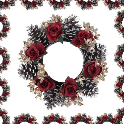 Kerst krans met rode bessen en kaarshouder voor sfeervolle tafeldecoratie