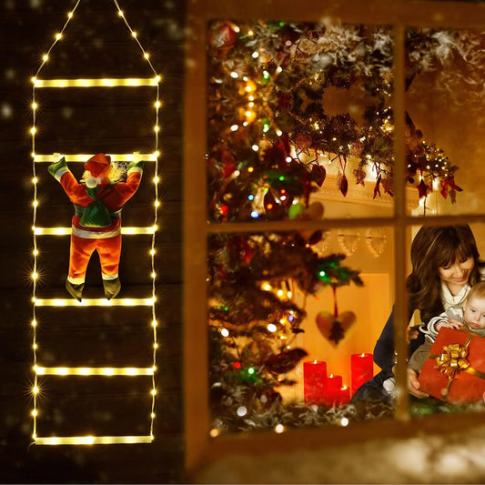 Kerst LED Klimmende Kerstman op Ladder met Verlichting voor Binnen Decoratie