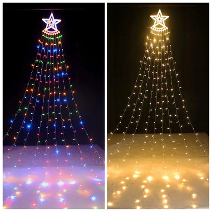 Led Kerstboom Waterval Verlichting met 350 Gekleurde Stervormige LED’s voor Buiten