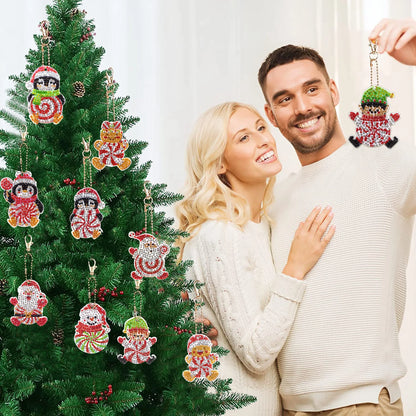 Diamond Painting Kerst Sleutelhangers 16-delig met pinguïns, kerstman en meer