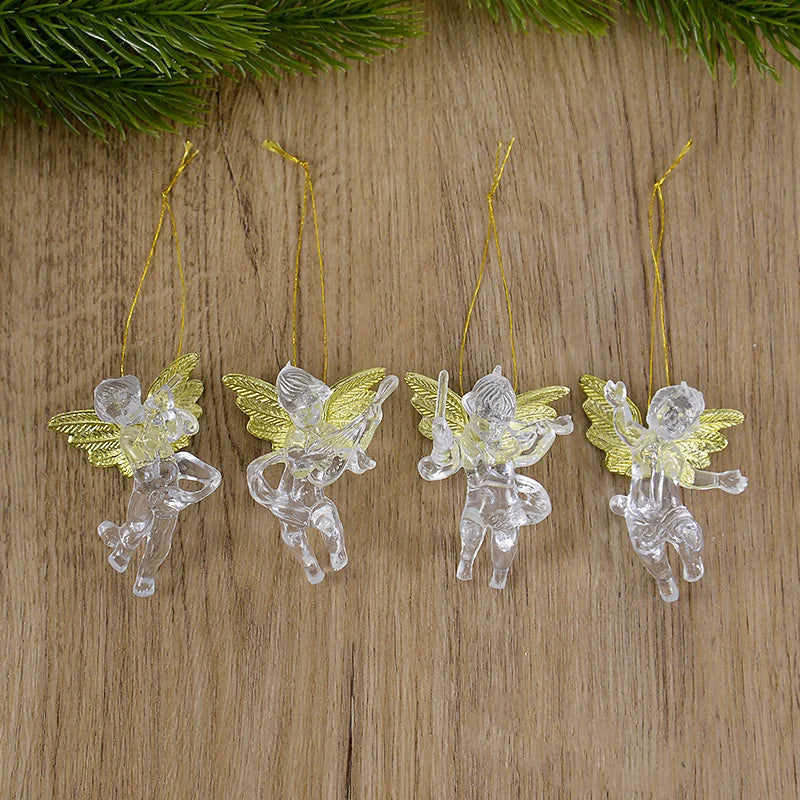 Kerstboom ornament acryl engeltjes hangdecoratie set van 4 stuks