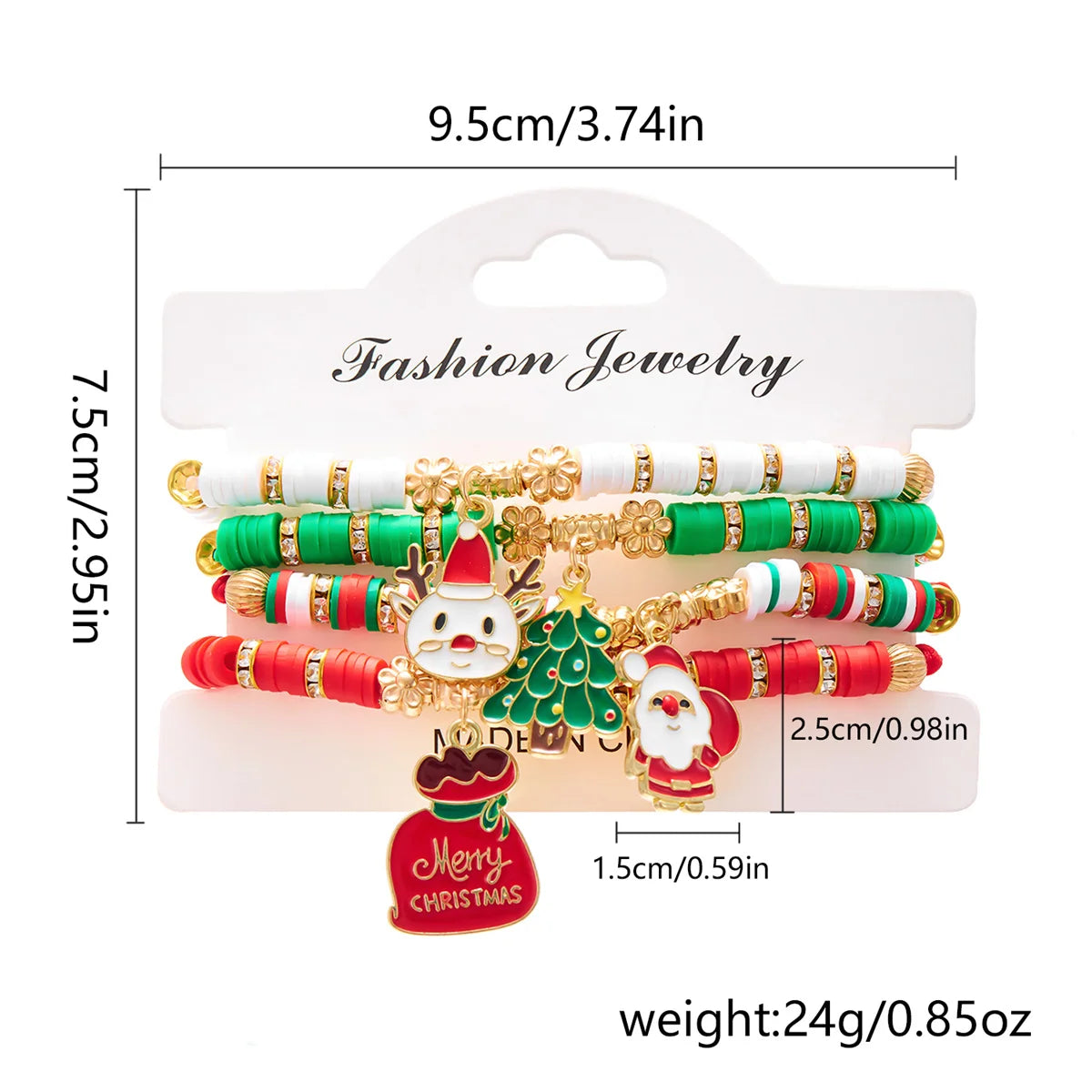 Kerst armband set met kerstboom rendier en kerstman kralen (4 stuks)
