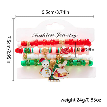 Kerst armband set met kerstboom rendier en kerstman kralen (4 stuks)