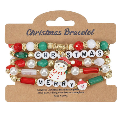 Kerst armband set met kerstboom rendier en kerstman kralen (4 stuks)