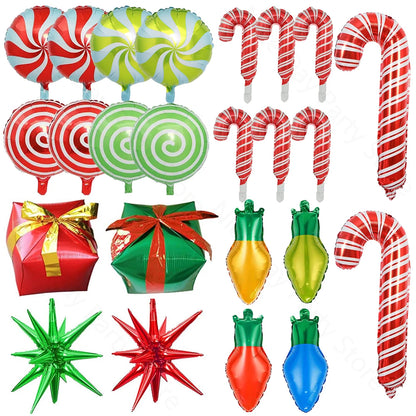 Opblaasbaar Kerst ornament snoepstok en ster decoratie in rood en groen