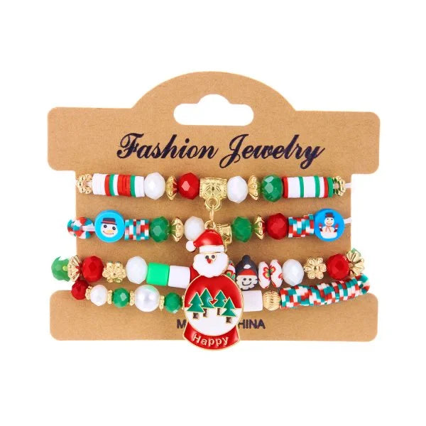 Kerst armband met kerstman sneeuwpop ster en kerstboom hanger