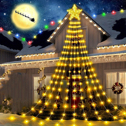Led Kerstboom Ster Waterval Licht met Afstandsbediening en 8 Verlichtingsstanden