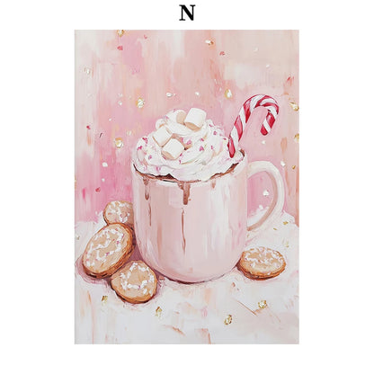 Kerst schilderij rendier en kerstman roze kerstkrans wanddecoratie