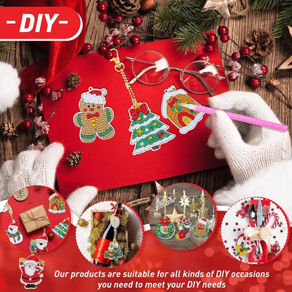 Diamond Painting Kerst Sleutelhangers 12 stuks met kristallen strass