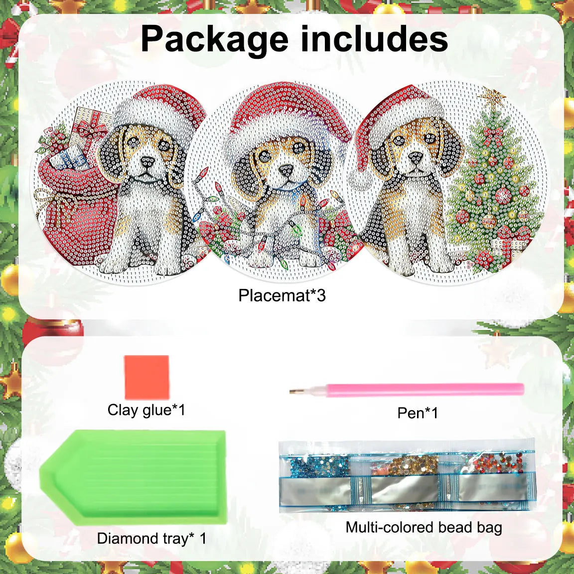 Diamond Painting Placemat met Schattige Puppy – Set van 3 voor Tafeldecoratie