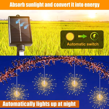 Solar Kerstverlichting Hangende Vuurwerklamp 480LED Waterdicht met 8 Lichtstanden