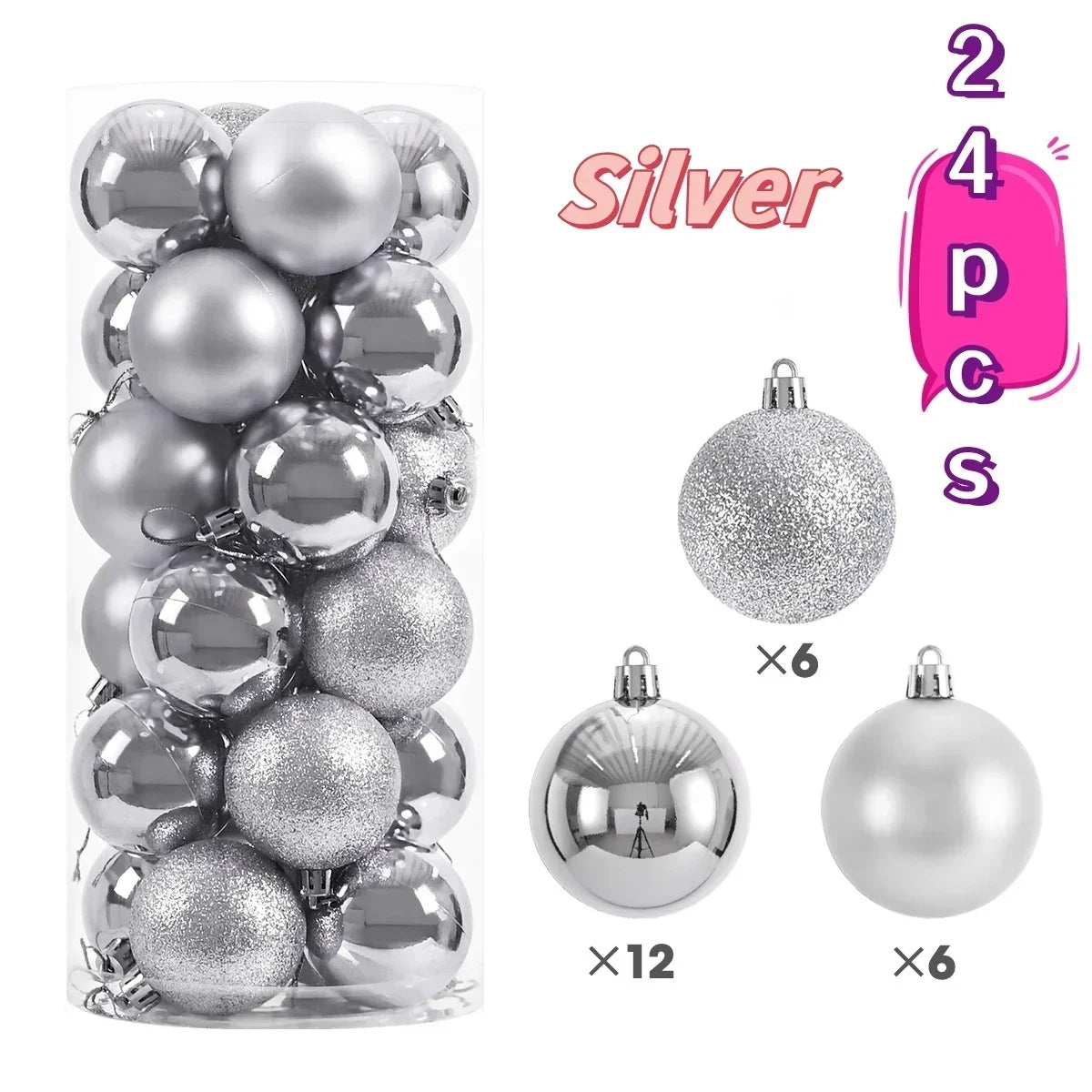 Kerstballen set 24 stuks – stevige kunststof ballen in effen kleuren