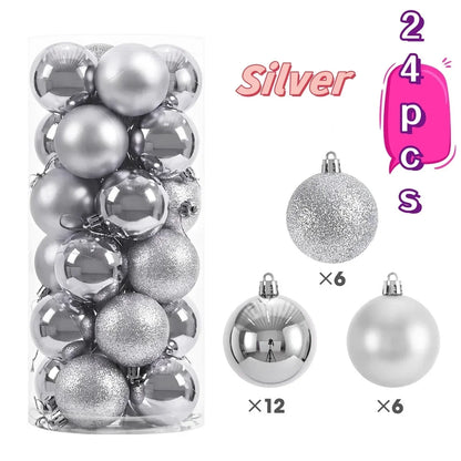 Kerstballen set 24 stuks – stevige kunststof ballen in effen kleuren