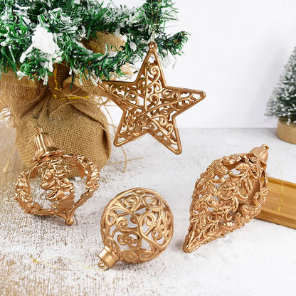 Kerstballen set goud met holle ster hangers voor kerstboomdecoratie