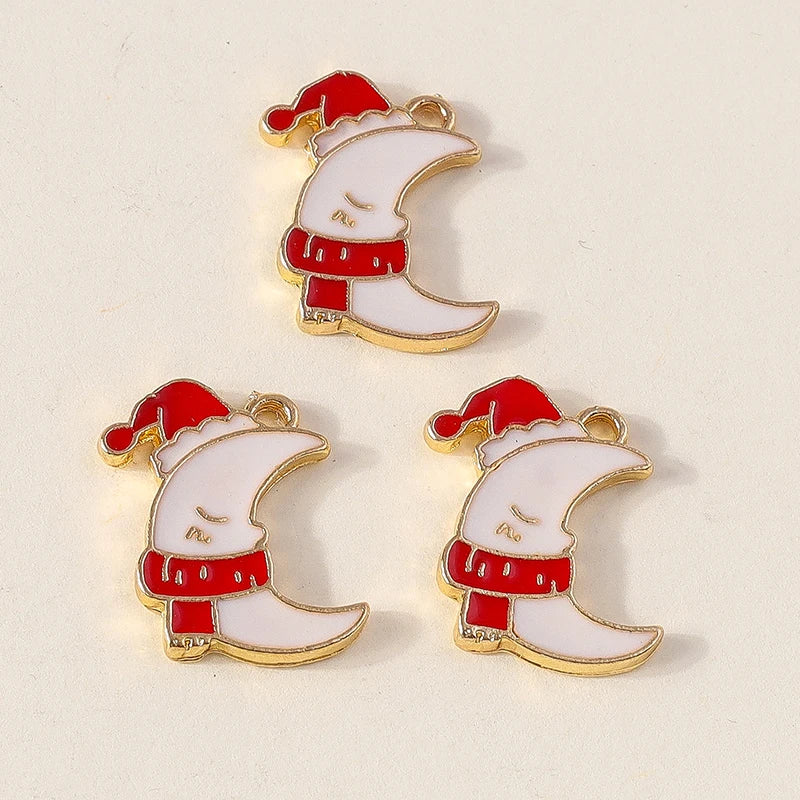 Kersthanger voor ketting of armband kerstboom rendier bel sneeuwpop hanger set - 10 stuks