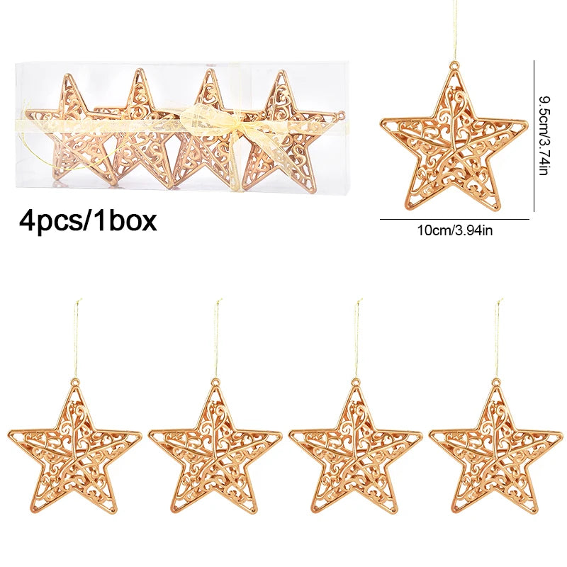 Kerstballen set goud met holle ster hangers voor kerstboomdecoratie