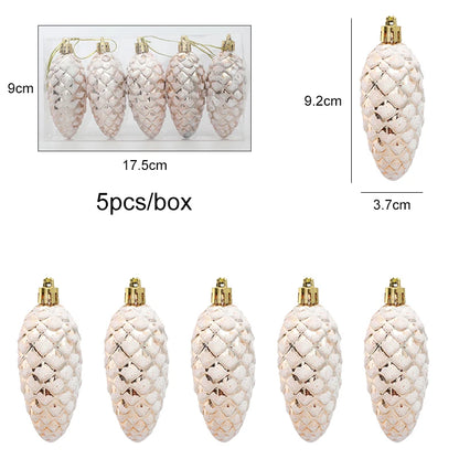 Kerstboom ornamenten dennenappel ballen set van 5 kerstdecoratie hangers