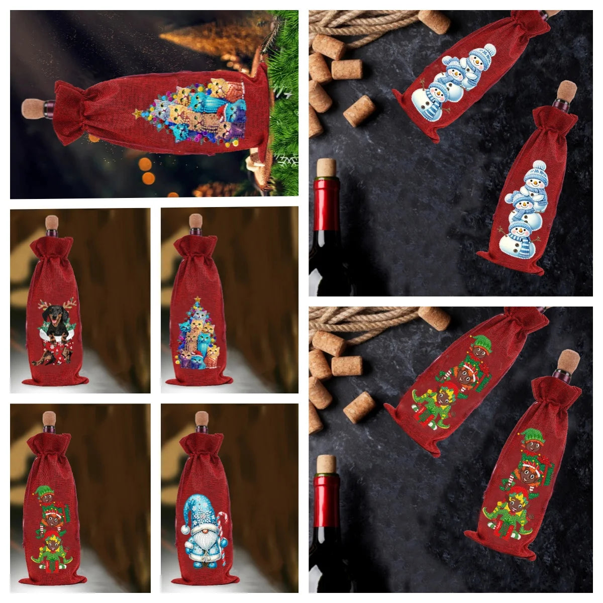 Diamond Painting Kerst Wijnfles Tas - Feestelijke Decoratie