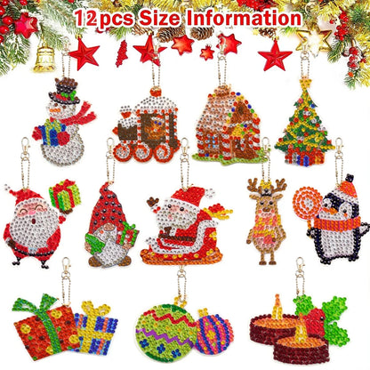 Diamond Painting Kerst Sleutelhangers – 12-delige Dubbelzijdige Set