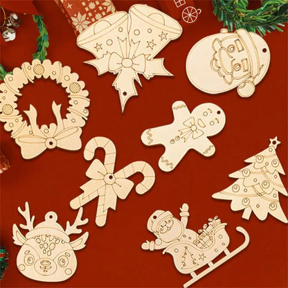 Houten figuur om zelf te schilderen/kleuren – Kerstboom hangornamenten van hout (set)