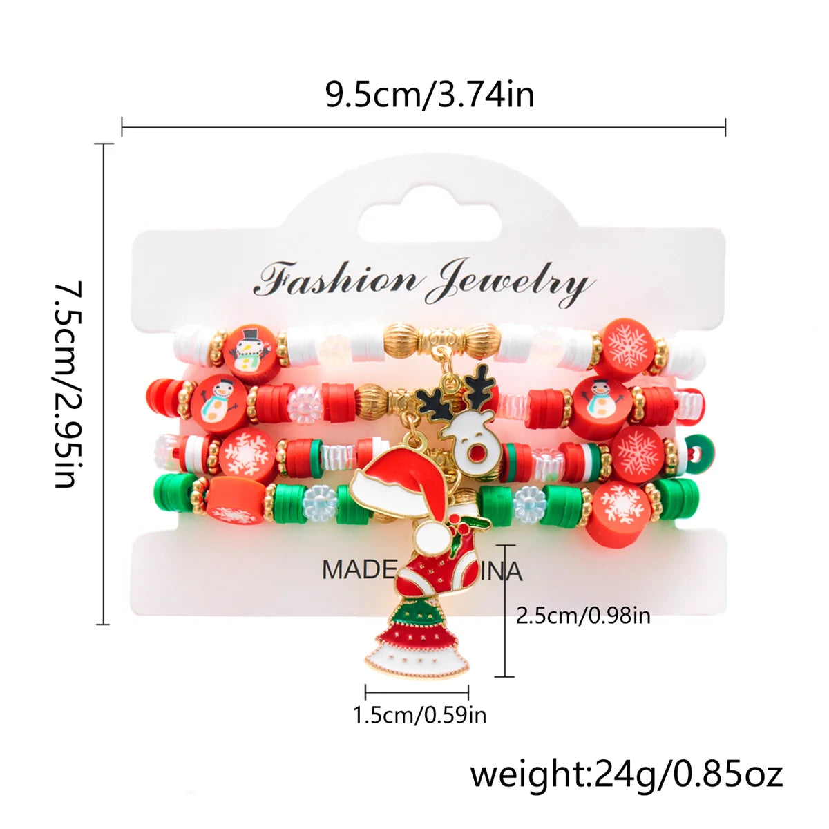 Kerst armband set met kerstboom rendier en kerstman kralen (4 stuks)
