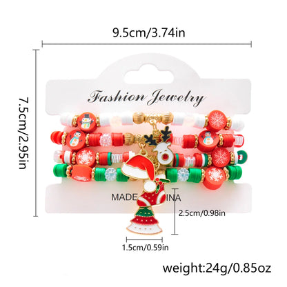 Kerst armband set met kerstboom rendier en kerstman kralen (4 stuks)