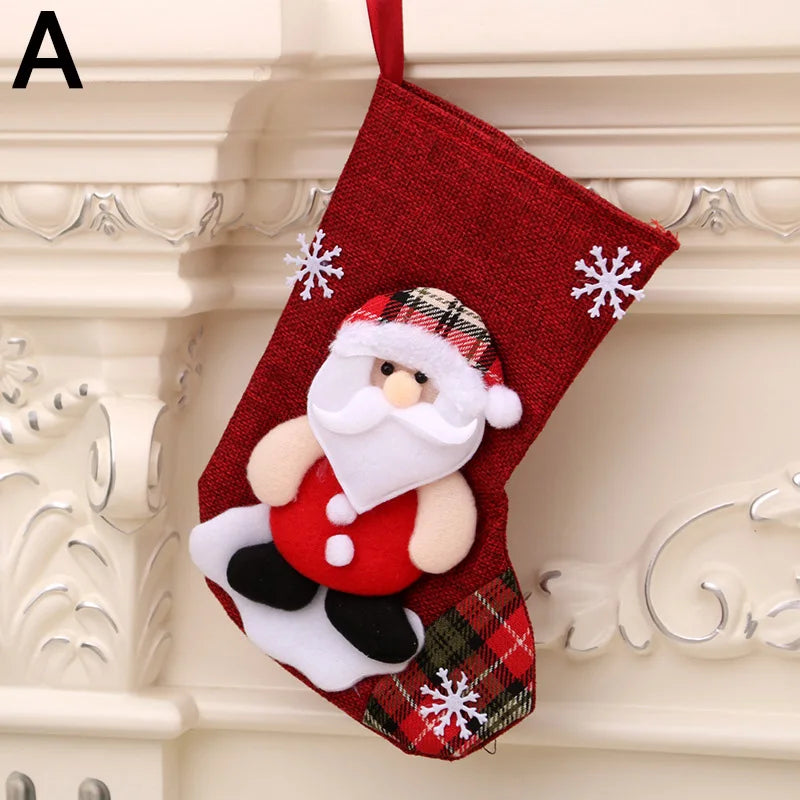 Kerst sok (decoratief) set van 4 – Santa, sneeuwman, rendier en beer pluche