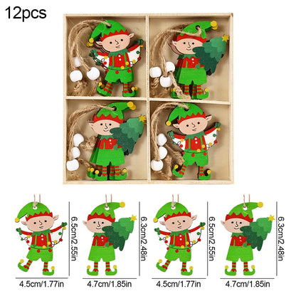 Kerstboom ornament houten gingerbread man en kerstgnomen hangers