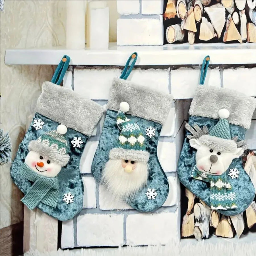 Kerst sok (decoratief) geborduurde cadeausok set van 3 stuks