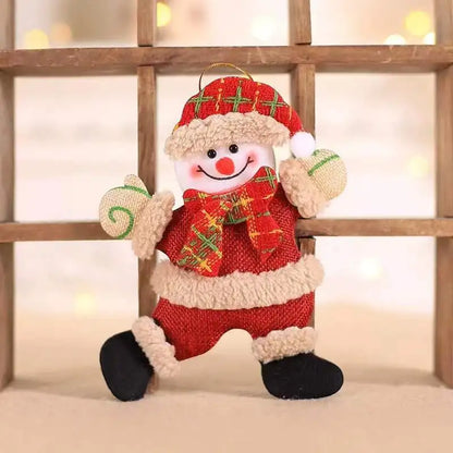 Set kersthangers pluche popjes – kerstman, sneeuwman, rendier en beer