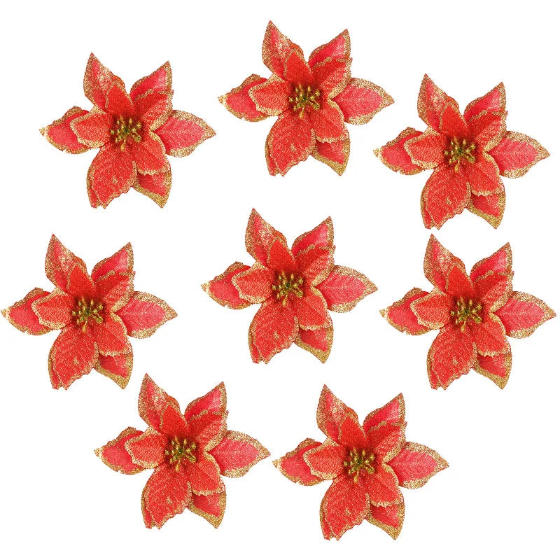Kerstboom ornament glitter kunstbloemen 13cm decoratie set