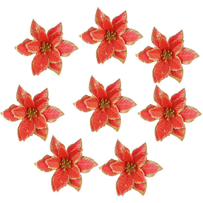 Kerstboom ornament glitter kunstbloemen 13cm decoratie set