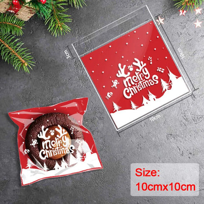 Kerst cadeauverpakking – 100 stuks zelfklevende snoep- en koekzakjes voor feestelijke traktaties