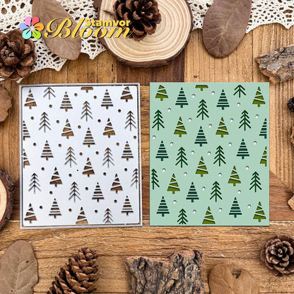 Snijmal kerstbomen vierkant frame achtergrond voor kaarten en scrapbooking