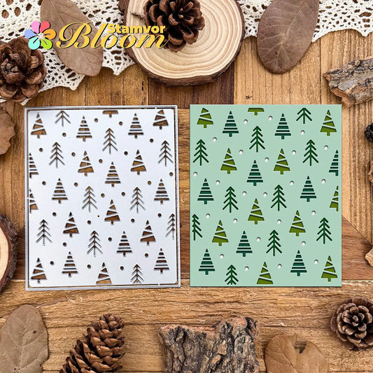 Snijmal kerstbomen vierkant frame achtergrond voor kaarten en scrapbooking