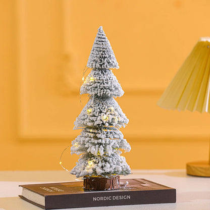 Kerst lamp mini kerstboom met witte dennennaalden voor tafel en raamdecoratie