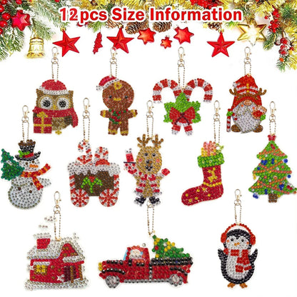 Diamond Painting Kerst Sleutelhangers – 12-delige Dubbelzijdige Set