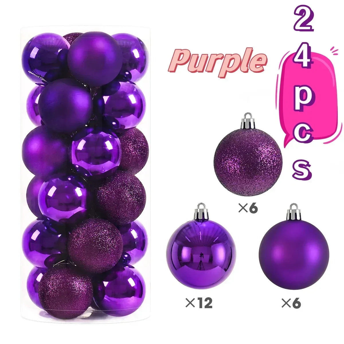 Kerstballen set 24 stuks – stevige kunststof ballen in effen kleuren