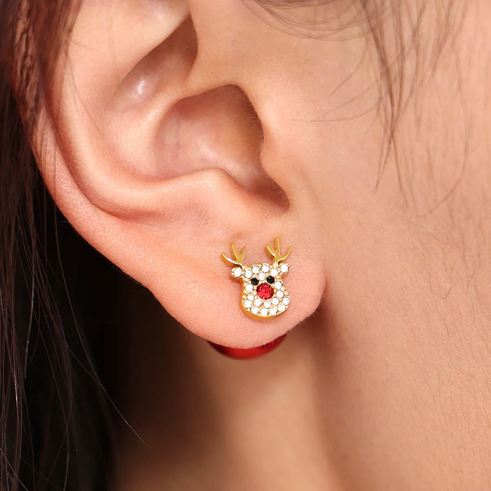 Kerst oorbellen rendier kerstboom studs met zirkonia voor dames