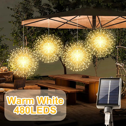 Solar Kerstverlichting Hangende Vuurwerklamp 480LED Waterdicht met 8 Lichtstanden